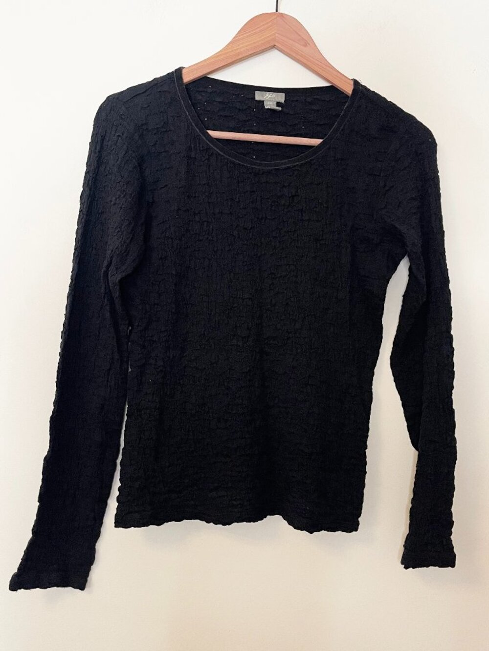 J. Jill Black Textured Stretch Long Sleeve Top XS Cotton Blend Laying Minimal